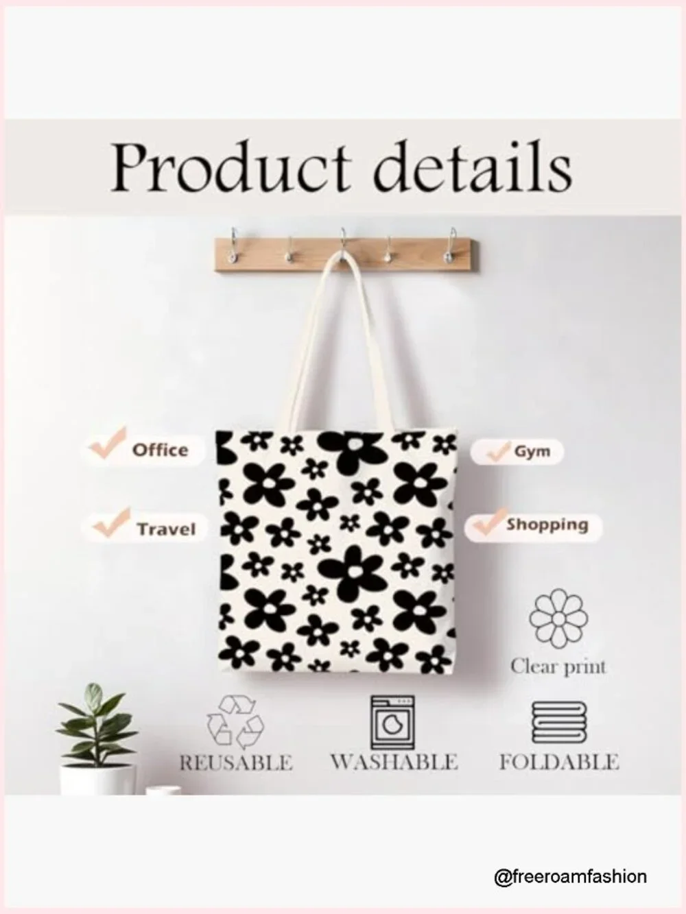 Canvas Tote Bag for Women, Reusable Grocery Shopping Shoulder Bag